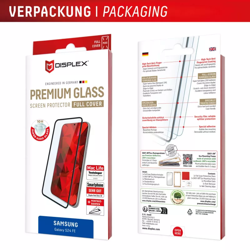 Displexi Premium ekraanikaitse (Full kate, 10H) Samsung Galaxy S24 FE-le, Eco paigaldusraam, Full kate
