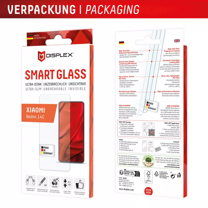 Displex Smart Glass (9H) Xiaomi Redmi 14C-le, paigalduskleebis, purunematu