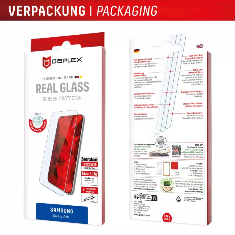 Displex ekraanikaitse (10H) Samsung Galaxy A26-le, Eco paigaldusraam, kriimustuskindel