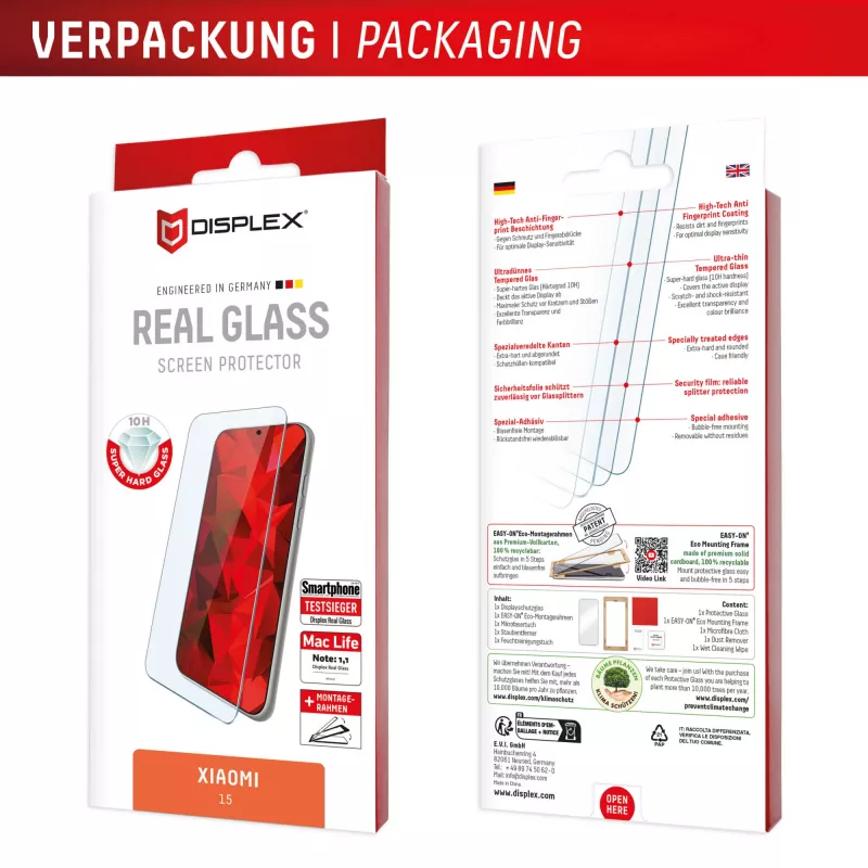 Displexi ekraanikaitse (10H) Xiaomi 15-le, EASY-ON® Eco paigaldusraam, kriimustuskindel