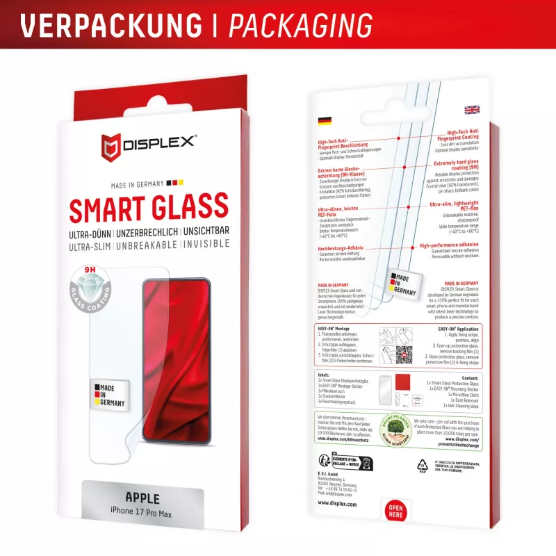 Displex Smart Glass (9H) Apple iPhone 17 Pro Max, paigalduskleebis, purunemiskindel