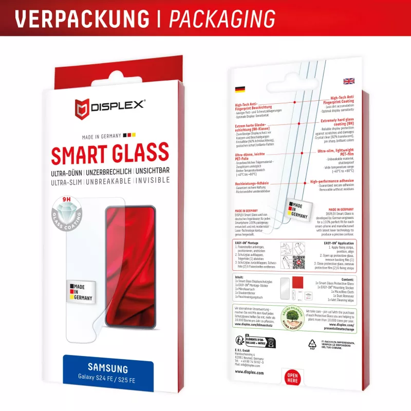 Displex Smart Glass (9H) Samsung Galaxy S25 FE/S24 FE jaoks, paigalduskleebis, purunematu