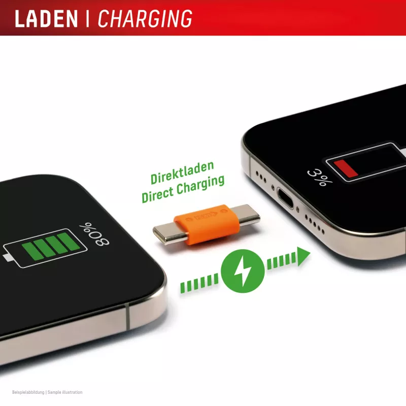 Displex Phone-to-Phone avariilaadija, USB-C USB-C-le, minipistik + painduv kaabel, kompaktne 2 komplekti