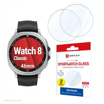 Ekraanikaitse e.v.i. Displex 9H Glass Galaxy Watch 8-le (46mm) — 2 tk pakend, üliõhuke, raamita, sõrmejäljevastane