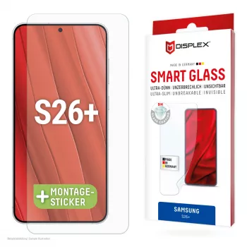 Tempered Smart Glass screen protector e.v.i. for Samsung Galaxy S26+ (9H), transparent, dry application, 1 pc