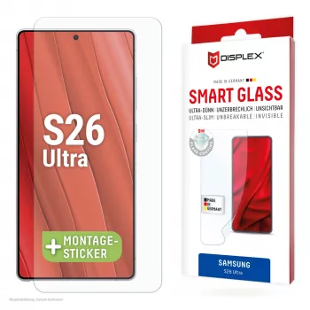Displex Smart Glass (9H) Samsung S26 Ultra jaoks, purunemiskindel, Samsung, Galaxy S26 Ultra, Kuiv paigaldus, Purunemiskindel, Mustusekindel, Kriimustuskindel, Läbipaistev, 1 tk