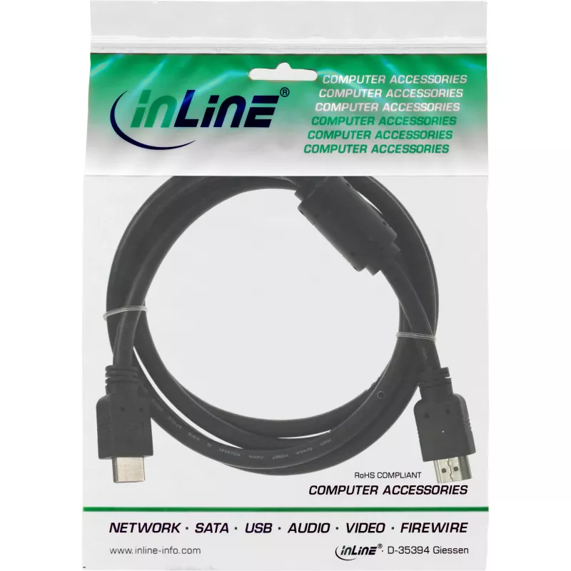 InLine HDMI-kaabel High Speed isane + ferriit must 1,8m