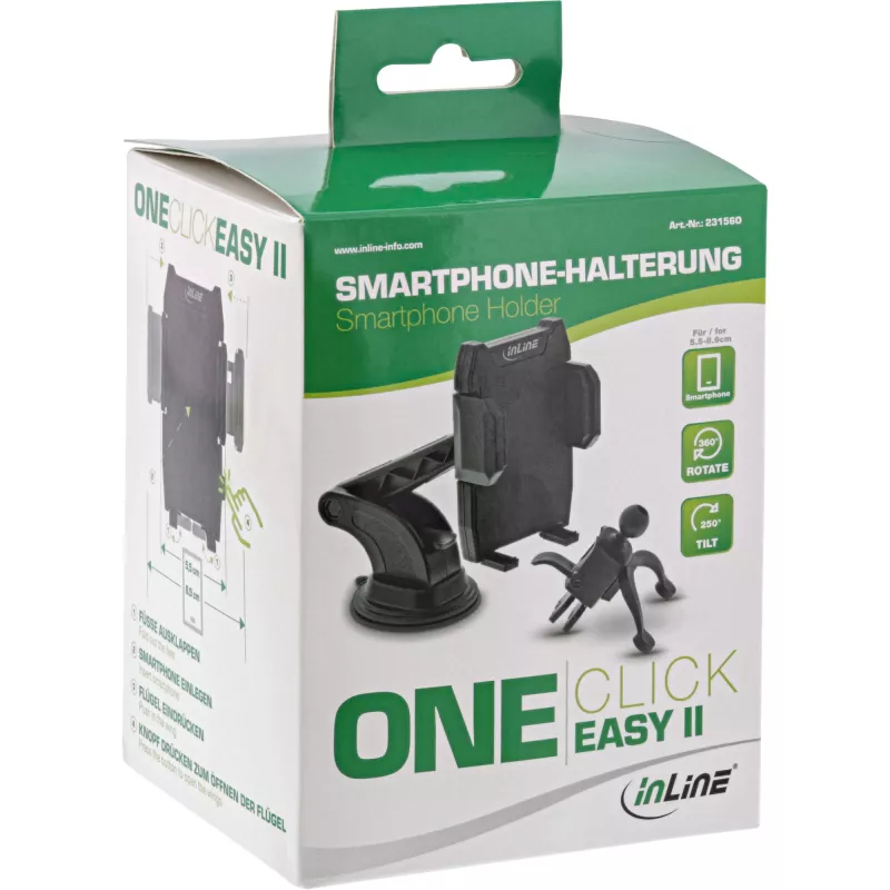 Nutitelefoni autohoidik InLine ONE CLICK EASY II — universaalne passiivhoidik, must