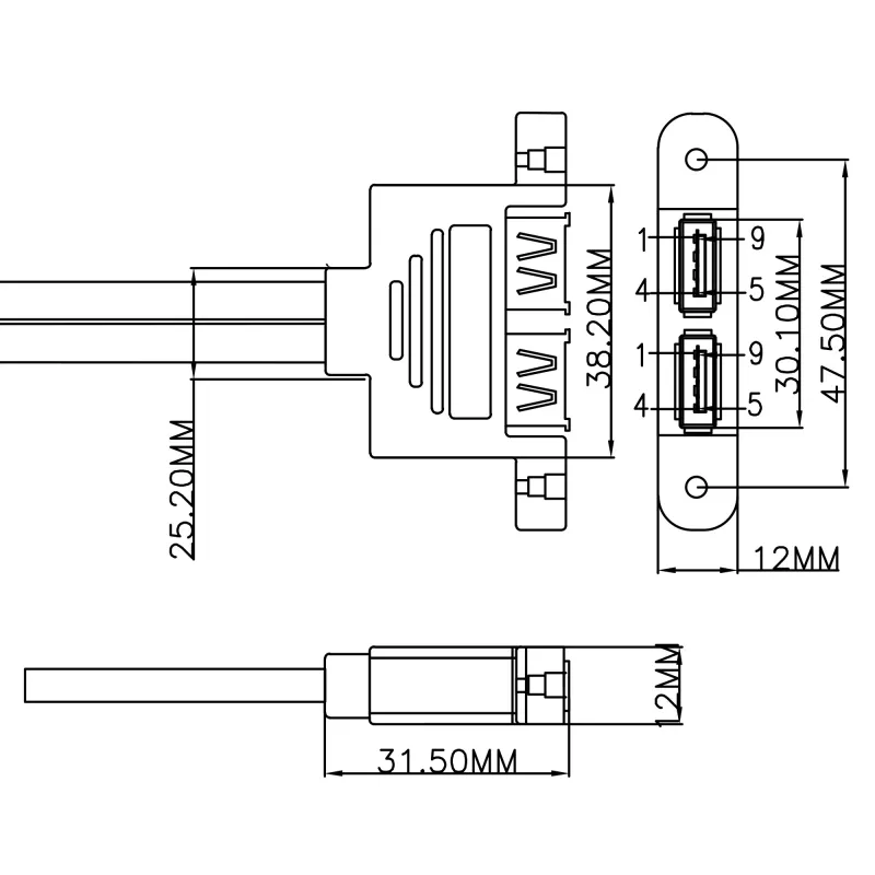 InLine 33390K Internal USB 3.2 Gen 1 kaabel, Motherboard to 2x USB-A Female, 0.45m