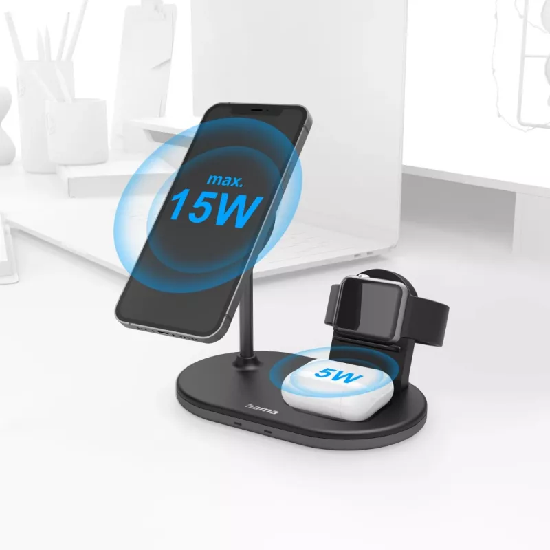 Hama MagCharge Multi Peakomplekt, nutitelefon, kell Must Vahelduvvool Juhtmevaba laadimine Kiirlaadimine Siseruumides