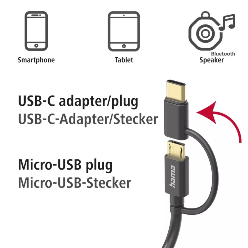 Hama 00201533 USB-kaabel USB 2.0 1 m USB A Micro-USB B Must