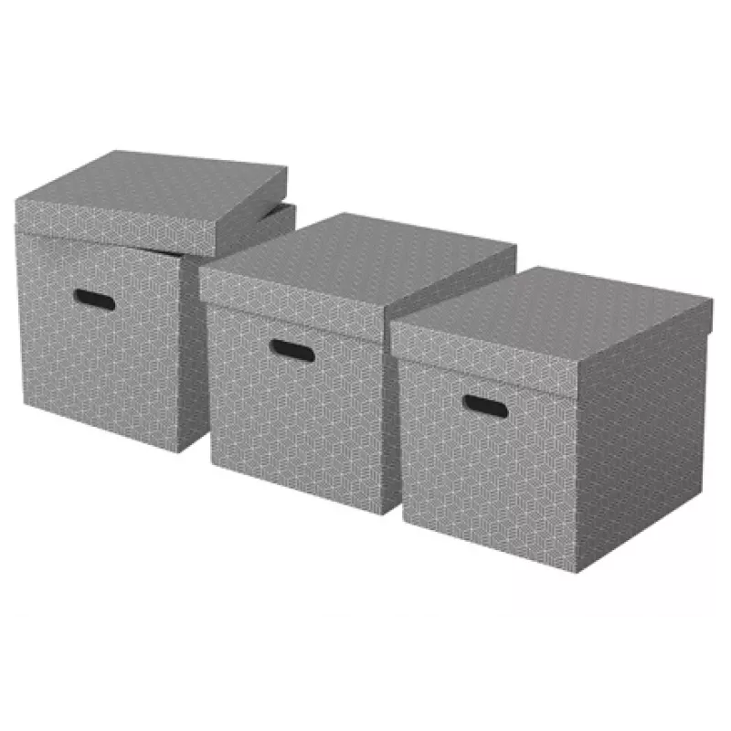 Esselte Home Storage Box Cube, 3 tk pakend, papp, hall, 320 mm, 315 mm, 365 mm, 850 g