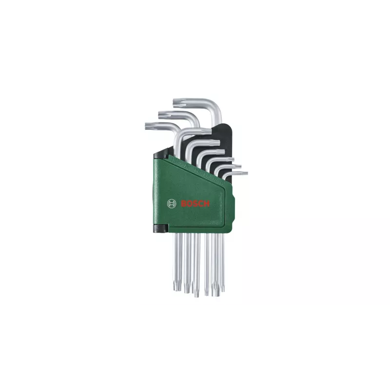 Bosch 1 600 A02 Z9C, L-torx-võtmekomplekt, TX10, TX15, TX20, TX25, TX27, TX30, TX40, TX8, TX9, roheline, hõbedane, teras, plast, 69 mm