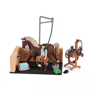 schleich HORSE CLUB Pesemisala koos Emily ja Lunaga, Loom, Hobusetall, Hobused, 5 a, Mitmevärviline, Plastik