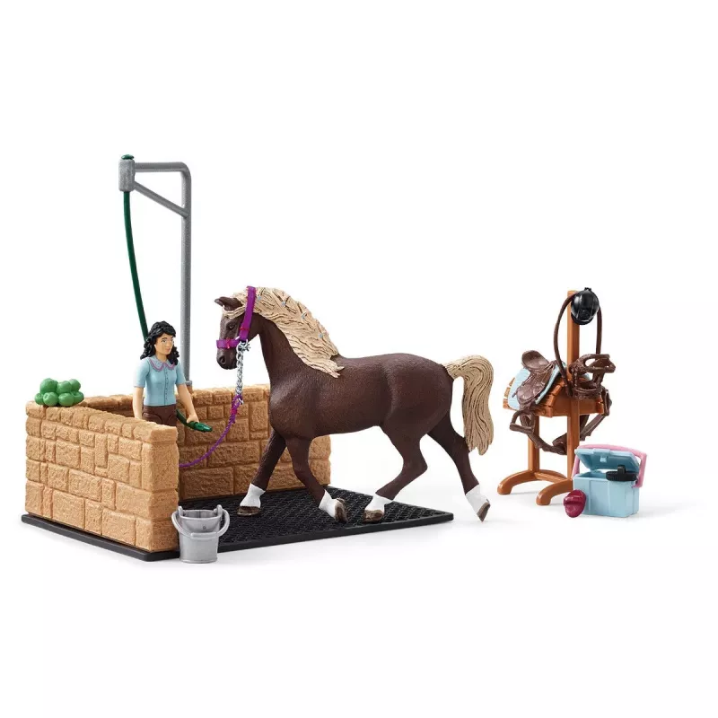 schleich HORSE CLUB Pesemisala koos Emily ja Lunaga, Loom, Hobusetall, Hobused, 5 a, Mitmevärviline, Plastik