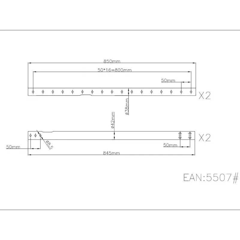 Multibrackets M pikendustoru laekinnitus must 3000 mm, Toru, Must, Teras, 4,55 kg, 4,55 kg, 55 mm