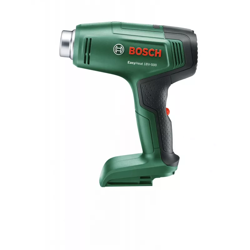 Kuumaõhupuhur Bosch EasyHeat 18V-500 — juhtmeta, 72 W, 4 Ah aku, 350–450 °C, püstolkäepide, roheline