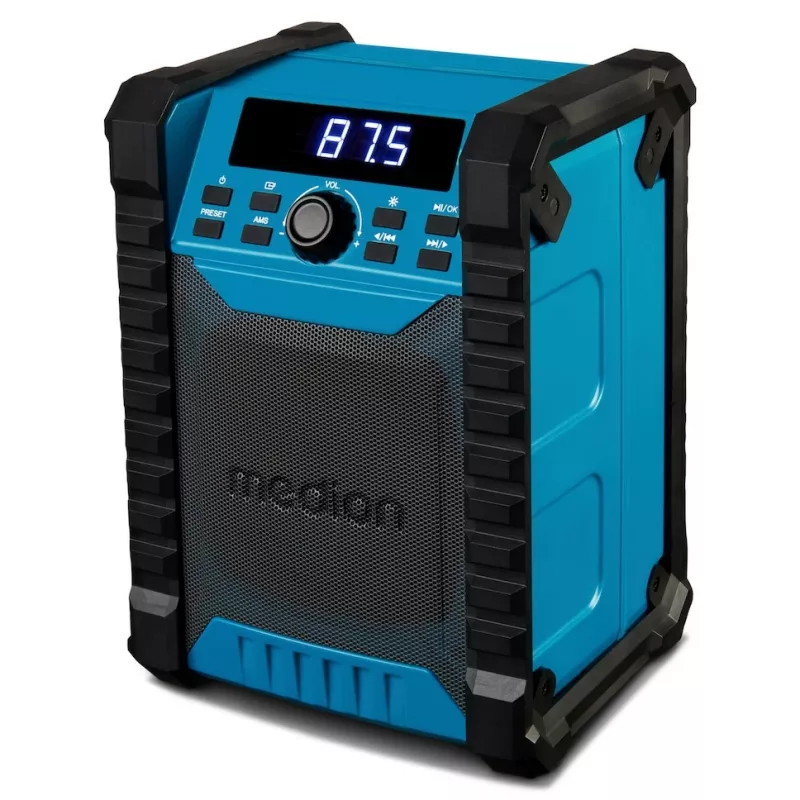 Kaasaskantav digitaalraadio MEDION LIFE E65895 (MD 43895) — PLL-tuuner, 10 W RMS, LCD, Bluetooth 10 m, IP54, väline antenn, must/sinine