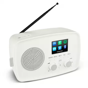 Internetiraadio MEDION 50078821 — DAB+/FM, Wi‑Fi 802.11a/b/g, 5 W RMS, 2,4-tolline TFT, valge