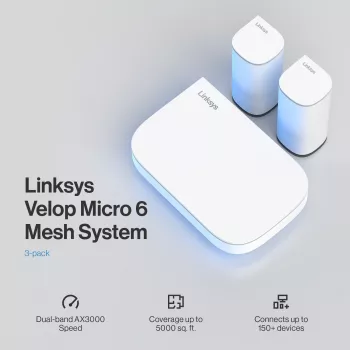 Linksys Velop Micro 6 võrksüsteem – kaheribaline WiFi 6 AX3000 (3-pakk)
