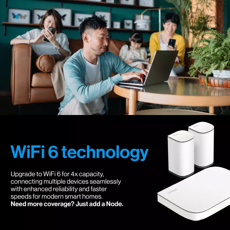 Linksys Velop Micro 6 võrksüsteem – kaheribaline WiFi 6 AX3000 (3-pakk)