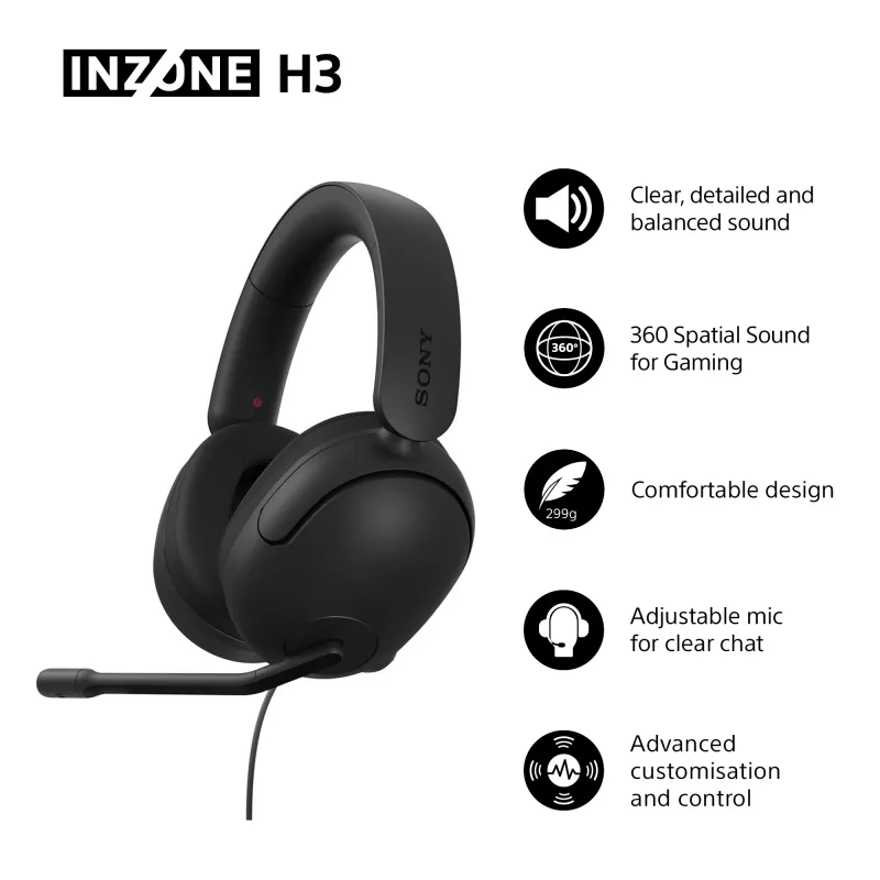 Juhtmega kõrvaklapid Sony INZONE H3 — must, mudel MDRG300B.CE7