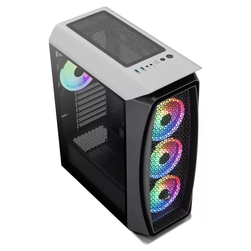 Aerocool AEROONEDUOWHV1 mängude ATX-korpus 4 ARGB-ventilaatoriga, valge, midi-torn, arvuti, valge, ATX, mikro-ATX, Mini-ITX, akrüülnitriilbutadieenstüreen (ABS), SPCC, mängimine