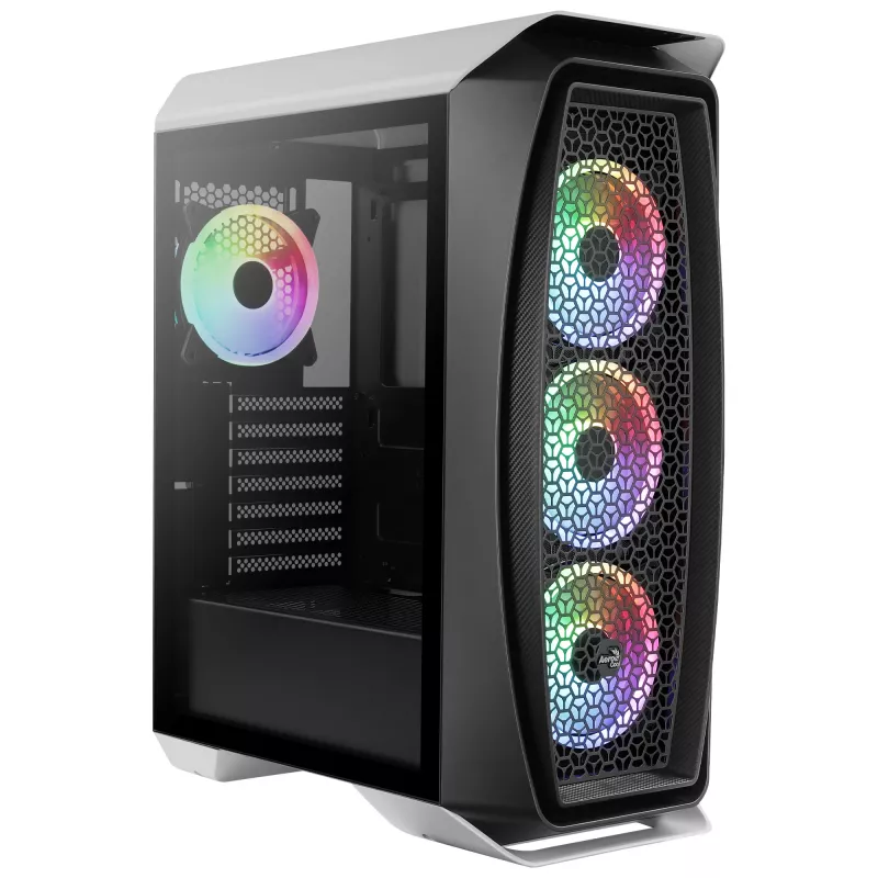 Aerocool AEROONEDUOWHV1 mängude ATX-korpus 4 ARGB-ventilaatoriga, valge, midi-torn, arvuti, valge, ATX, mikro-ATX, Mini-ITX, akrüülnitriilbutadieenstüreen (ABS), SPCC, mängimine