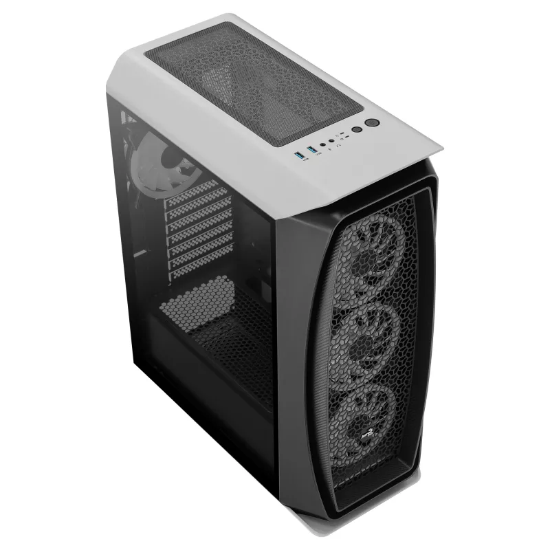 Aerocool AEROONEDUOWHV1 mängude ATX-korpus 4 ARGB-ventilaatoriga, valge, midi-torn, arvuti, valge, ATX, mikro-ATX, Mini-ITX, akrüülnitriilbutadieenstüreen (ABS), SPCC, mängimine