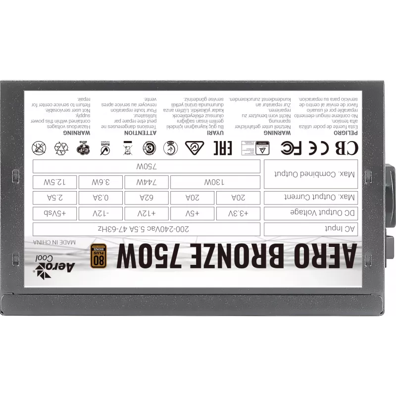 PC toiteplokk AEROCOOL AEROB750 750W 80 PLUS Bronze mittemodulaarne 230V vaikne must