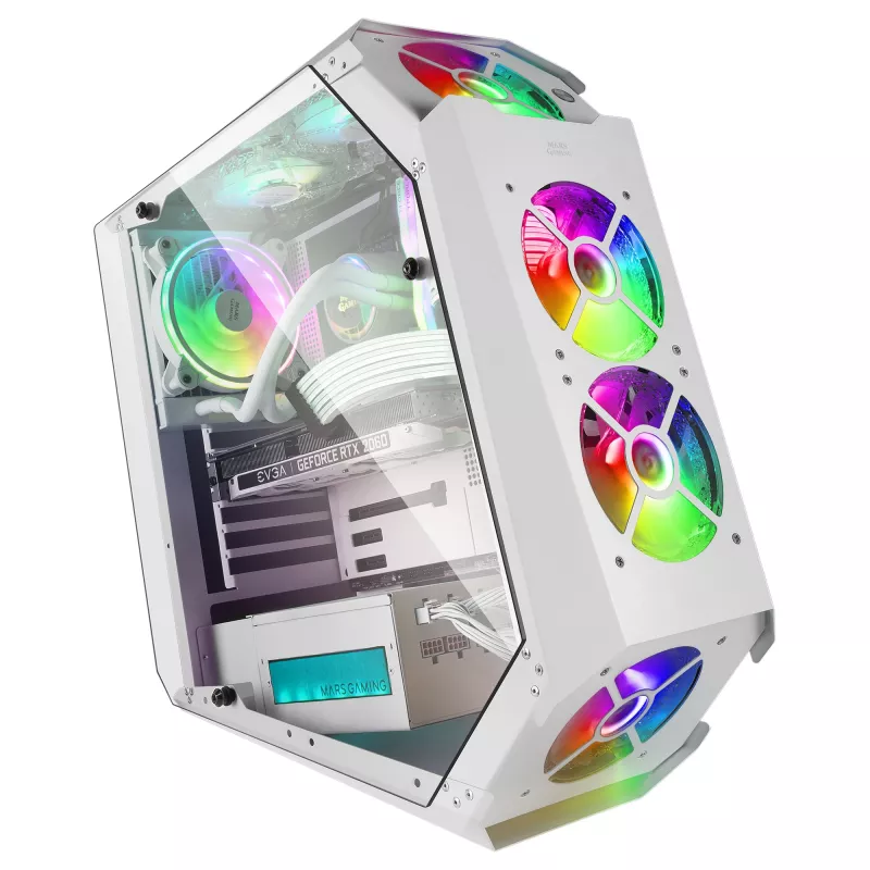 Mars Gaming MC51W valge arvutimängude ATX korpus kahe karastatud klaasiga, 5x RGB 12 cm ventilaator