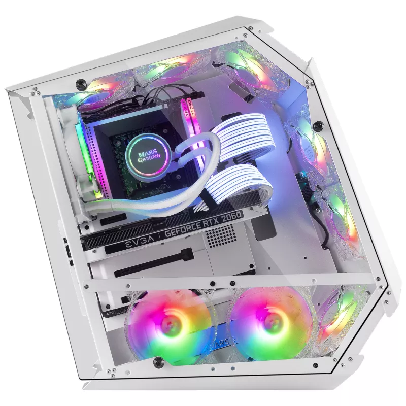 Mars Gaming MC51W valge arvutimängude ATX korpus kahe karastatud klaasiga, 5x RGB 12 cm ventilaator