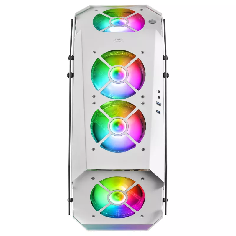 Mars Gaming MC51W valge arvutimängude ATX korpus kahe karastatud klaasiga, 5x RGB 12 cm ventilaator