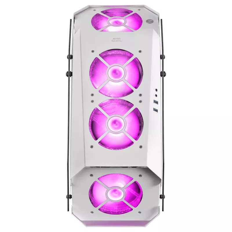 Mars Gaming MC51W valge arvutimängude ATX korpus kahe karastatud klaasiga, 5x RGB 12 cm ventilaator
