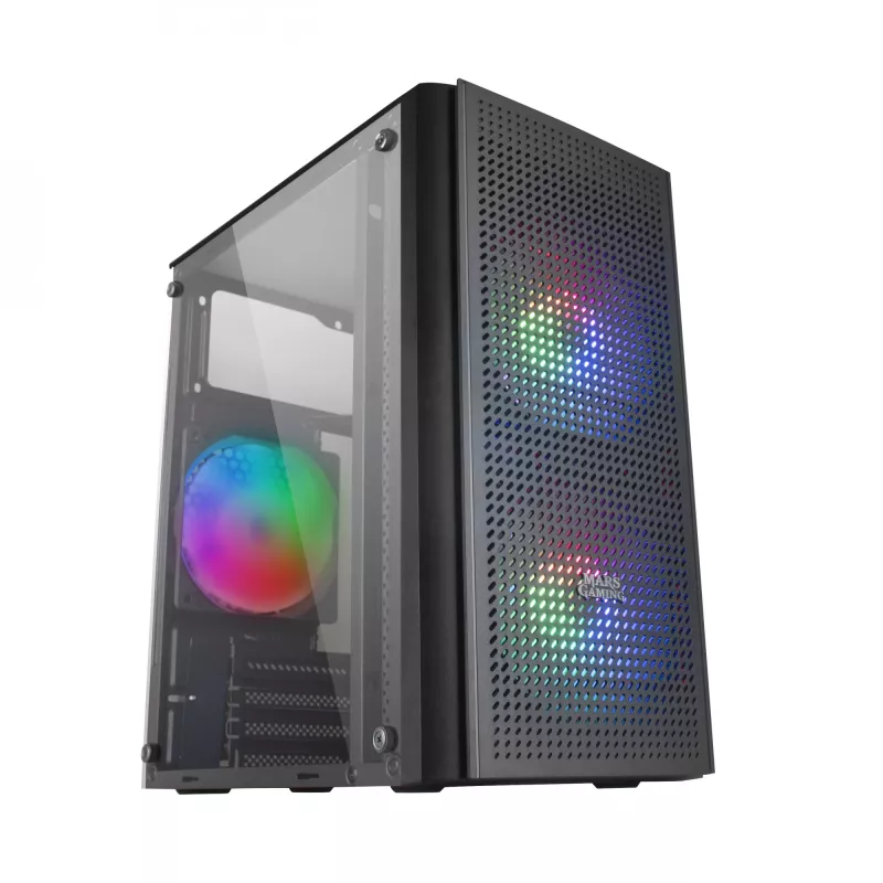 Mars Gaming MC300 Micro-ATX karastatud klaasiga arvutikorpus, 3x fikseeritud RGB ventilaator, must