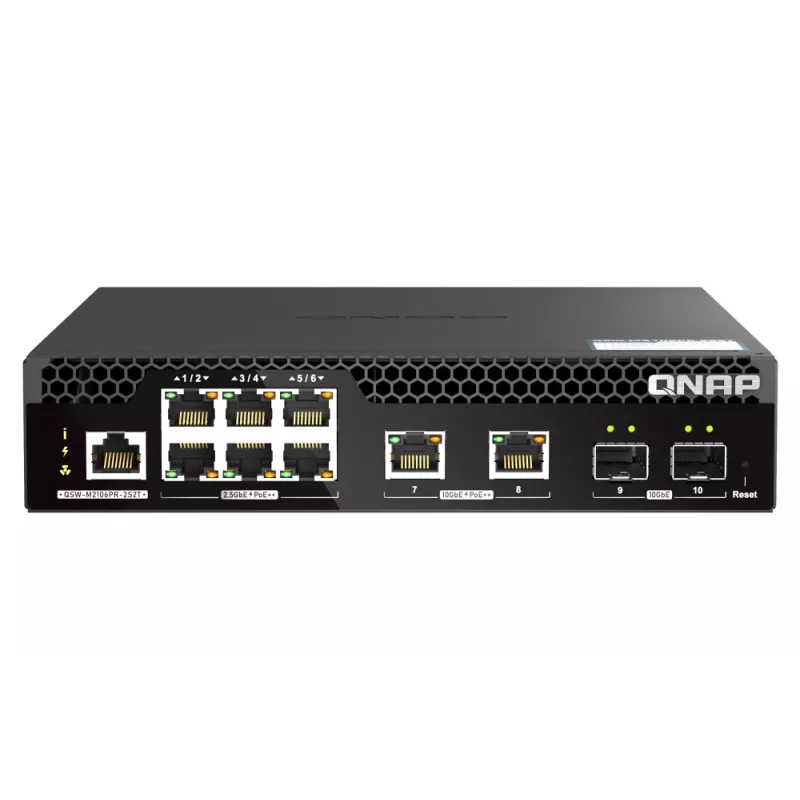 QNAP QSW-M2106PR-2S2T võrgukommutaator Hallatav L2 10G Ethernet (100/1000/10000) Toide üle Etherneti (PoE) 1U Must