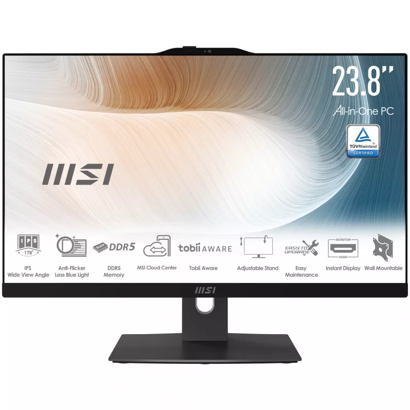 MSI Modern AM242TP 1M-1230EU Intel Core 3 100U 60.5 cm (23.8 tolli) 1920 x 1080 pikslit Puutetundlik Kõik-ühes-arvuti 8 GB DDR5-SDRAM 256 GB SSD Windows 11 Pro Wi-Fi 6E (802.11ax) Must