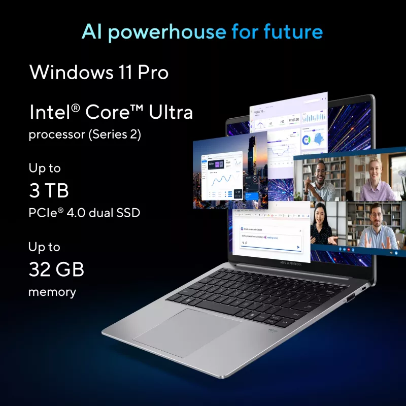 ASUS ExpertBook P5 P5405CSA-NZ0174X Intel Core Ultra 5 226V sülearvuti 35,6 cm (14 tolli) WQXGA 16 GB LPDDR5x-SDRAM 512 GB SSD Wi-Fi 6E (802.11ax) Windows 11 Pro US International hall