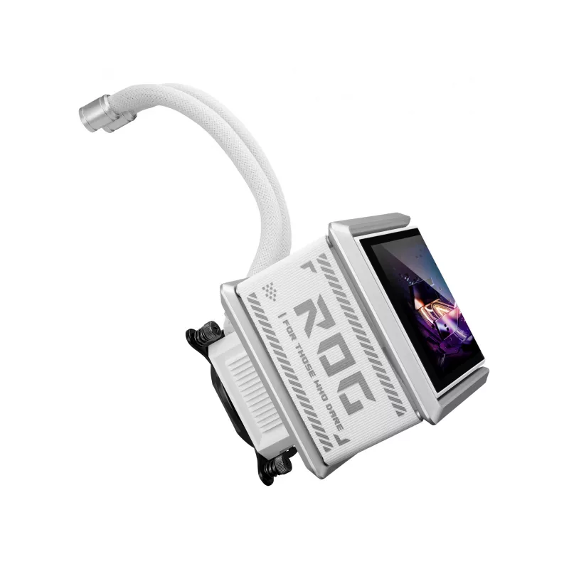 Kõik-ühes vedelikjahutus ASUS ROG Ryuo IV SLC 360 ARGB Valge Edition — 360 mm radiaator, 3×120 mm ventilaatorit, AMOLED-ekraan, LGA 1700 tugi
