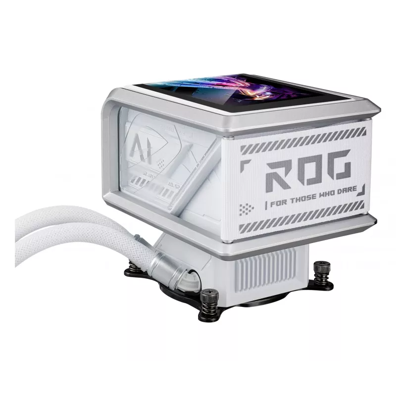 Kõik-ühes vedelikjahutus ASUS ROG Ryuo IV SLC 360 ARGB Valge Edition — 360 mm radiaator, 3×120 mm ventilaatorit, AMOLED-ekraan, LGA 1700 tugi