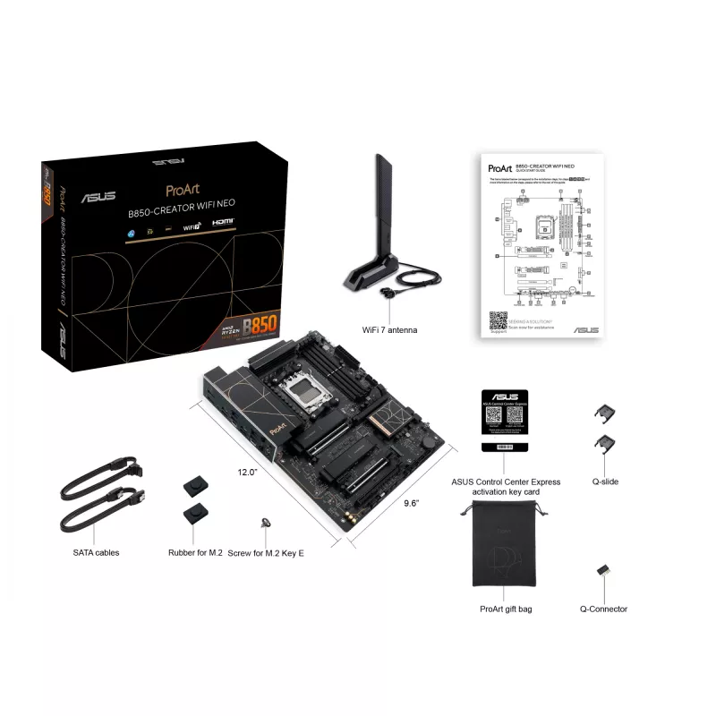 Emaplaat ASUS PROART B850-CREATOR WiFi NEO — AMD B850, pesa AM5, ATX, DDR5, 4 DIMM, 256 GB, Wi‑Fi 7, 5Gb Ethernet