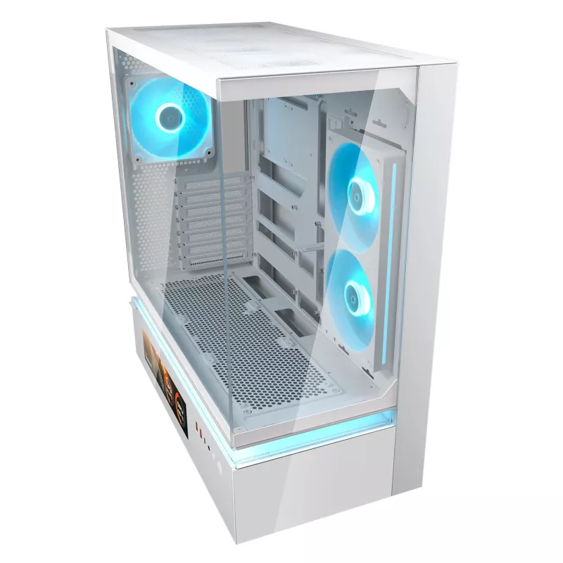 COUGAR CFV235 Vision mid-torni arvutikorpus — ARGB, 23,3 cm (9,16 tolli) LCD, karastatud klaas, valge, toetab ATX/Micro-ITX, 2x3,5 tolli + 2x2,5 tolli