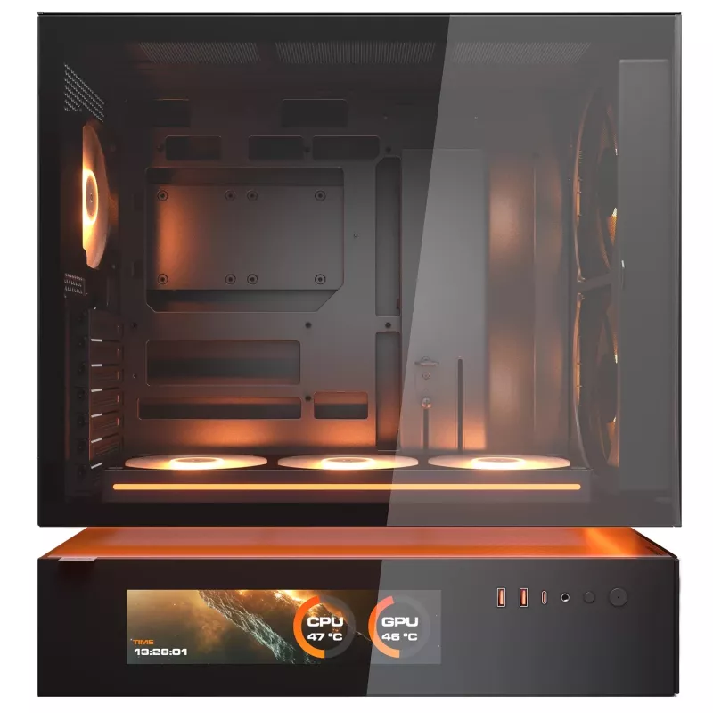 COUGAR PC Midi Tower Case CFV235 Vision — ARGB, 9.16 tolli (23.3 cm) LCD 1920×462, Mesh, ees 2×160 mm, taga 1×120 mm, must