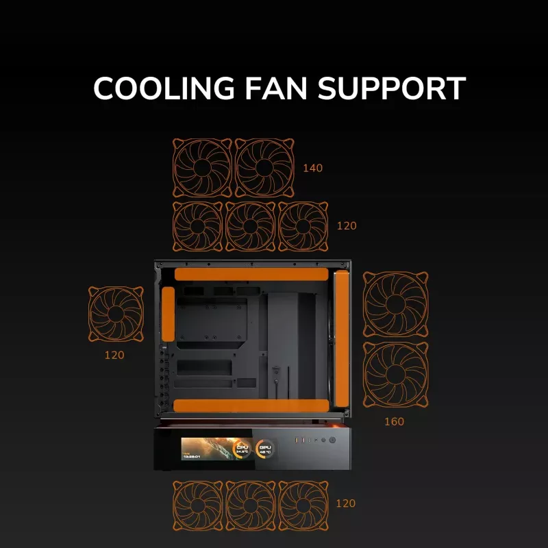 COUGAR PC Midi Tower Case CFV235 Vision — ARGB, 9.16 tolli (23.3 cm) LCD 1920×462, Mesh, ees 2×160 mm, taga 1×120 mm, must