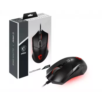 MSI CLUTCH GM08 optiline mängurihiir '4200 DPI optiline sensor, 6 programmeeritavat nuppu, sümmeetriline disain, vastupidavad lülitid enam kui 10 miljoni klõpsuga, reguleeritav kaal, punane LED'