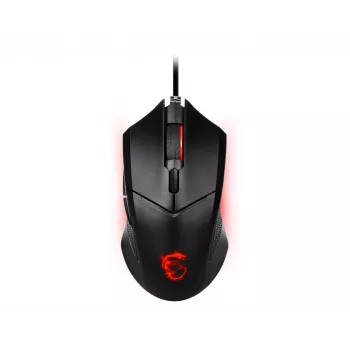 MSI CLUTCH GM08 optiline mängurihiir '4200 DPI optiline sensor, 6 programmeeritavat nuppu, sümmeetriline disain, vastupidavad lülitid enam kui 10 miljoni klõpsuga, reguleeritav kaal, punane LED'