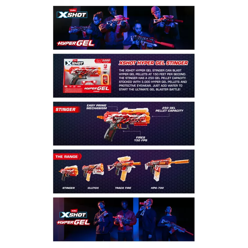 XSHOT Hyper Gel Stinger Blaster (3000 Hyper Gel kuulikest) ZURU