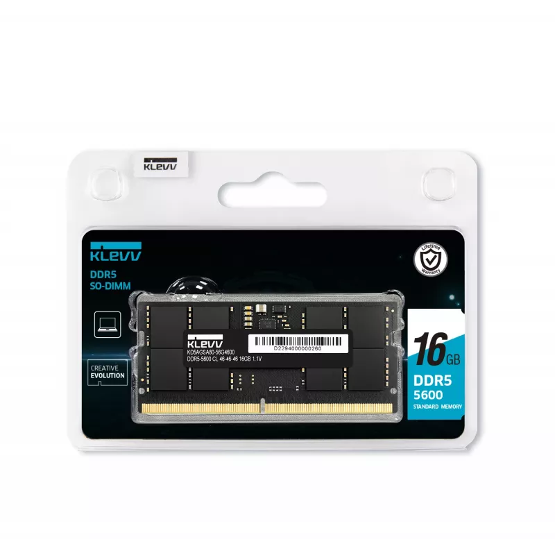 Klevv 16GB SÜLEARVUTI RAM-MOODUL DDR5 5600MT/s PC5-44800 PUHVERDAMATA MITTE-ECC SODIMM 1.1V 2GX8 CL46