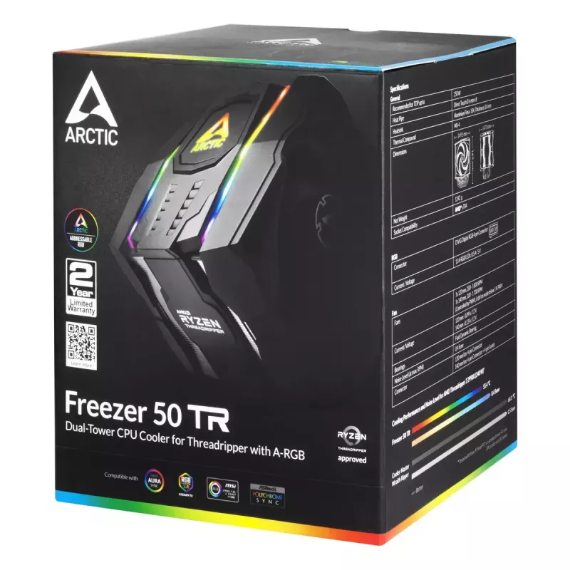 ARCTIC Freezer 50 TR - kahetorniline protsessori jahuti AMD Ryzen Threadripperile, A-RGB-ga