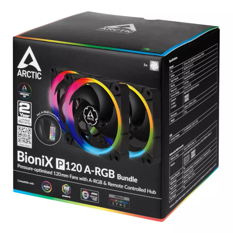 ARCTIC BioniX P120 A-RGB 120 mm korpusventilaator, 3-pakk, must